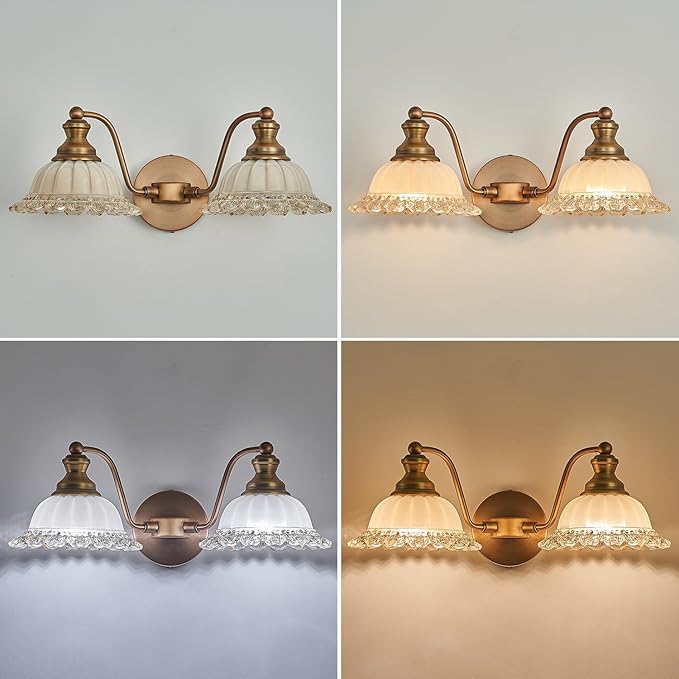 XIEDUN Vintage Vanity Light Brushed Brass 2 Light Vanity Lights for Bathroom Vanity Light Fixtures