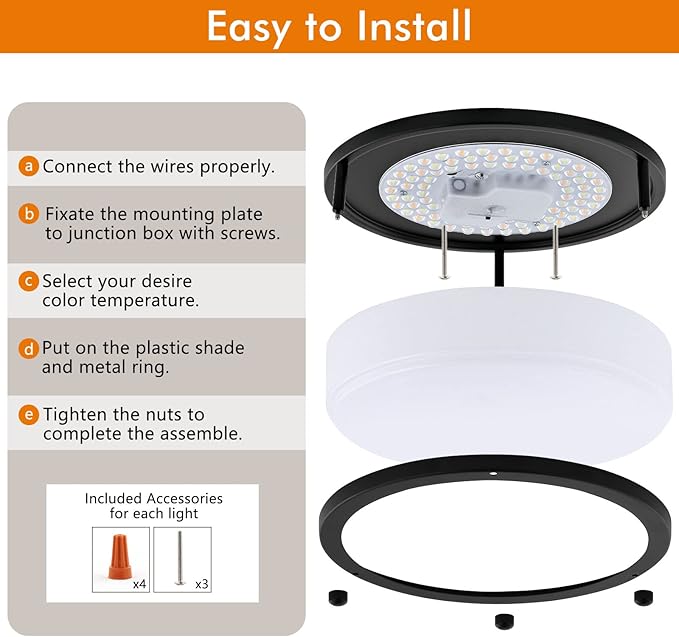 10Inch 30W LED Flush Mount Ceiling Light Fixtures, Ultra Bright 3200LM Dimmable Ceiling Lights, 5CCT 2700K 3000K 4000K 5000K 6500K, Ceiling Lamps for Kitchen Hallway Bedroom Bathroom, Black 1 Pack