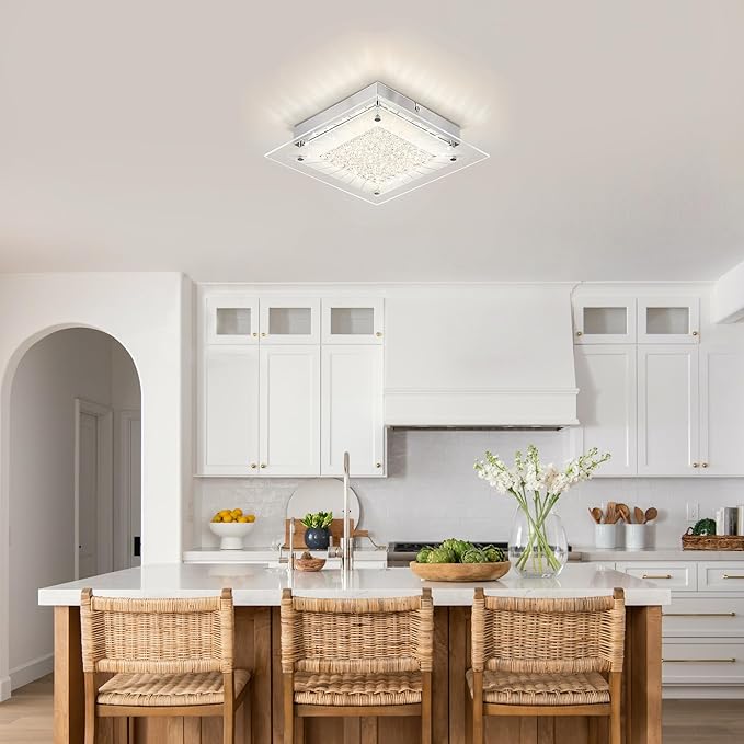 Square Flush Mount Dimmable Light Fixtures - 11IN Kitchen, Bathroom, Living Room, Bedroom, Hallway Ceiling Lights