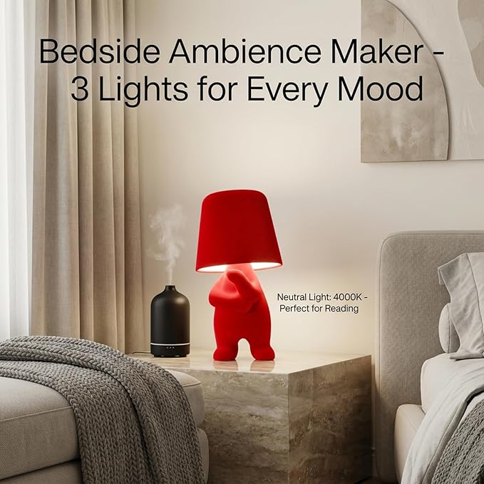 Bedside Touch Control Table Lamp, Golden Decor Thinker Statue LED Table Lamp with USB Port, 3 Way Dimmable Modern Night Light Nightstand Lamp for Home Living Room Office Shelf Decor (red-A)