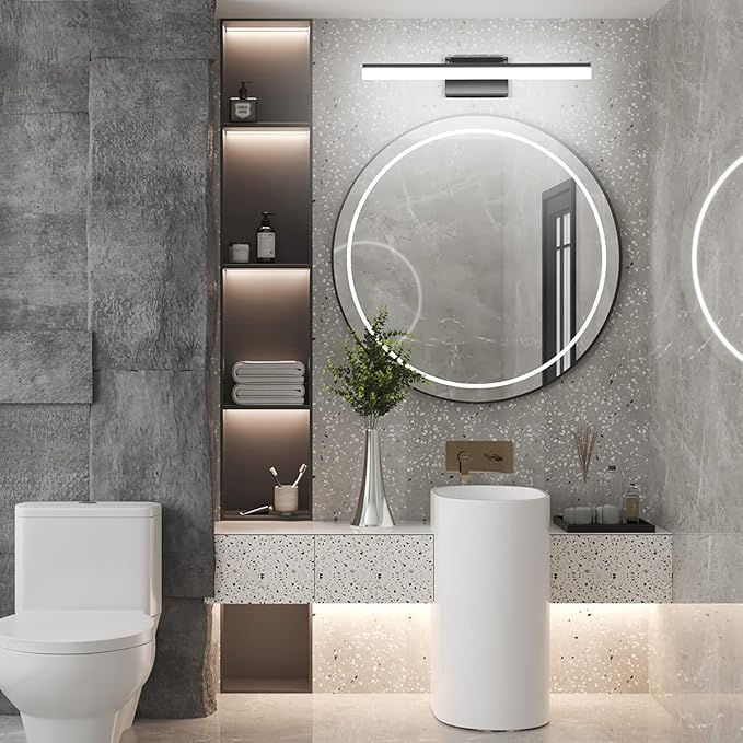 Aipsun 24 inch Black LED Vanity Light Adjustable Modern Bathroom Vanity Light Fixtures Over Mirror 5500K
