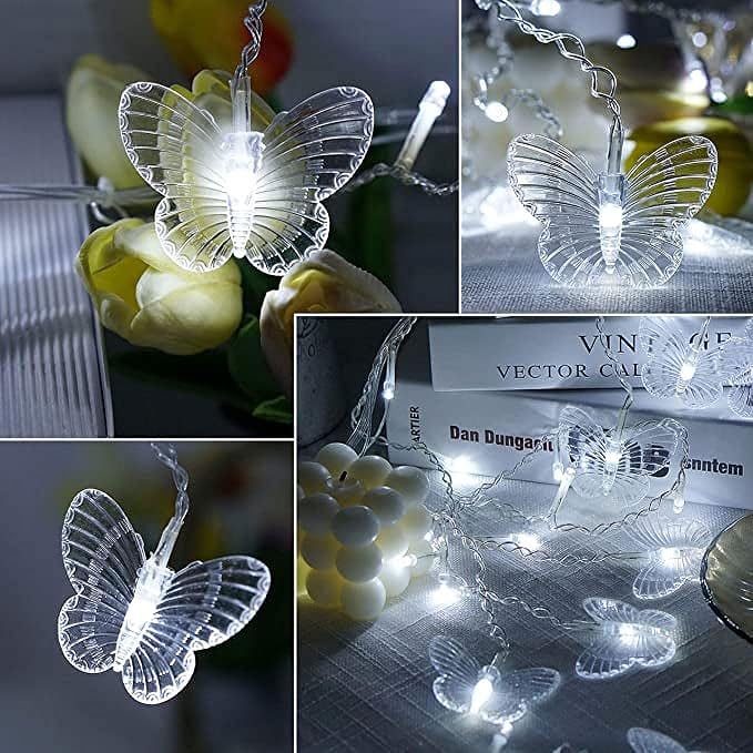 Lainin String Lights 11.5FT 96 LED Curtain Lights 18 Butterfly Drops Twinkle Lights 8 Modes Fairy String Lights for Party Indoor Outdoor Room Garden Wall Wedding Christmas Xmas Decorations (White)