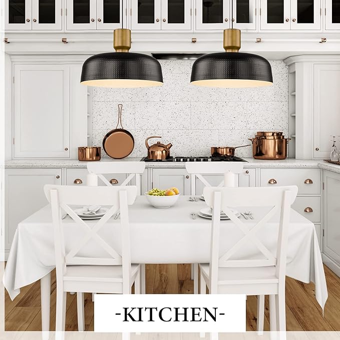 Darkaway Large Industrial Pendant Light Fixtures 18.1inch Ceiling Hanging Lamp with Hammered Metal Shade, Black Oversized Pendant Lighting for Kitchen Island Adjustable Height