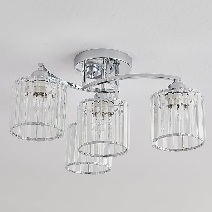 Crystal Chandelier, Modern Elegant Ceiling Light E26 Base Easy Installation Durable Metal Frame for Living Room Bedroom Dining Room, Silver