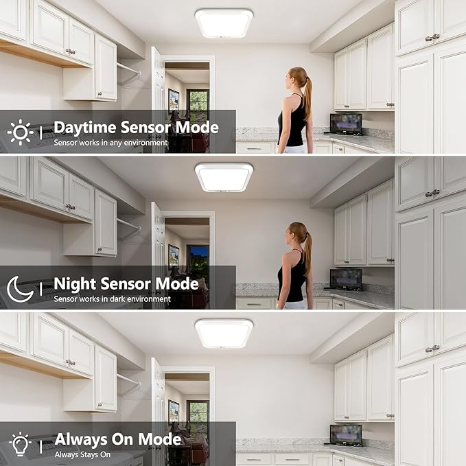 Rechargeable Motion Sensor Closet Light with Remote, Wireless Battery Operated Ceiling Light Magnetic Mount, Rechargeable LED Shower Light No Wiring for Indoor, Shower, Stairs, Hallway, Porch - 2 Pack