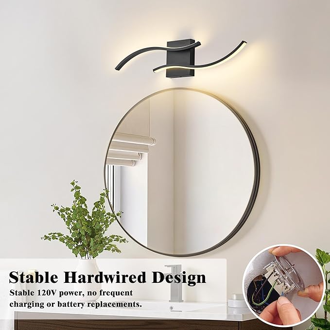 KARTOOSH 1 Pack Black Light Fixture Hardwired Bathroom Vanity Lights Fixtures Over Mirror 23.6 Inch 3CCT Dimmable Modern Wall Lights for Mirror Kitchen Living Room Cabinet Porch Hallway