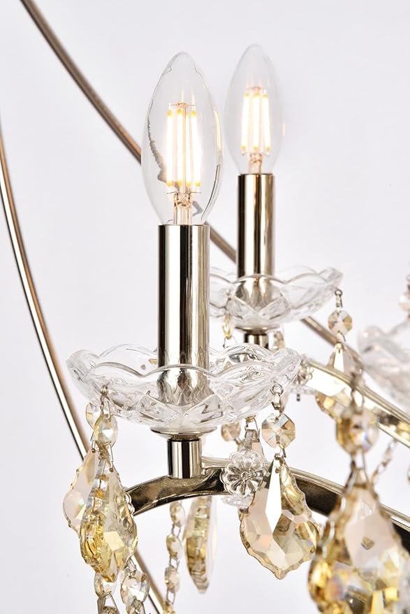 Elegant Lighting Geneva Collection 25-Light Pendant Lamp with Royal Cut Golden Teak Crystals, Dark Bronze Finish