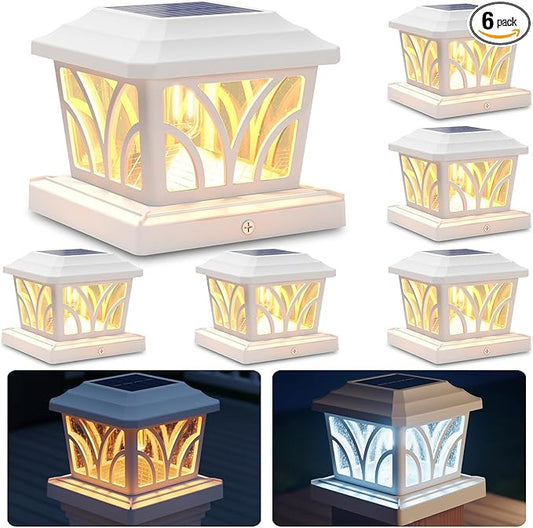 SIEDiNLAR Solar Post Cap Lights Outdoor, Aluminum Glass 2 Modes Edison LED Bulbs for 4x4 5x5 6x6 Vinyl Wooden Posts Deck Fence Patio Decor, Warm White/Cool White Lighting 6 Pack (White)