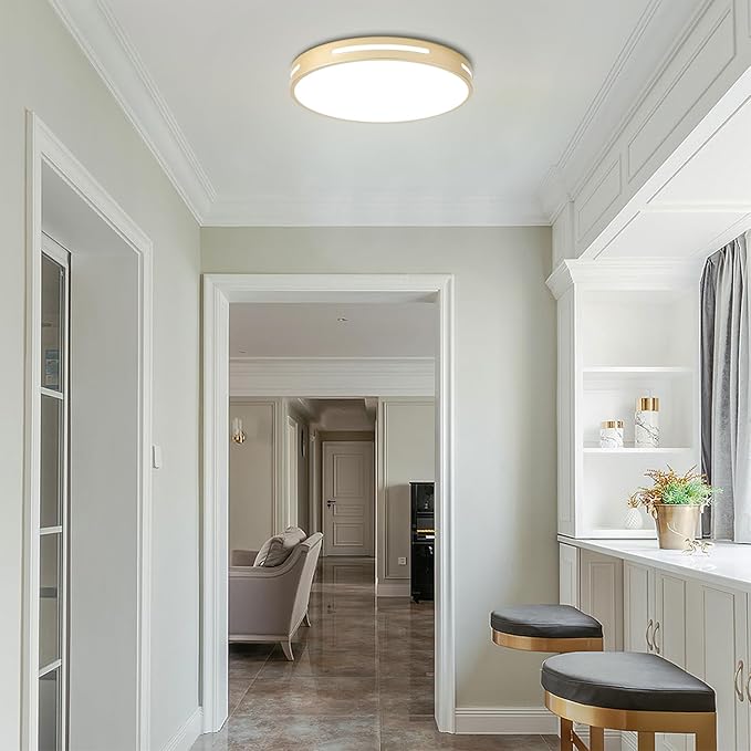 Gold Ceiling Light Flush Mount LED, 36W 15 inch Kitchen Light Fixture Ceiling Mount Dimmable,Modern Close to Ceiling Light Fixture 5CCT for Bedroom, Bathroom,Living Room
