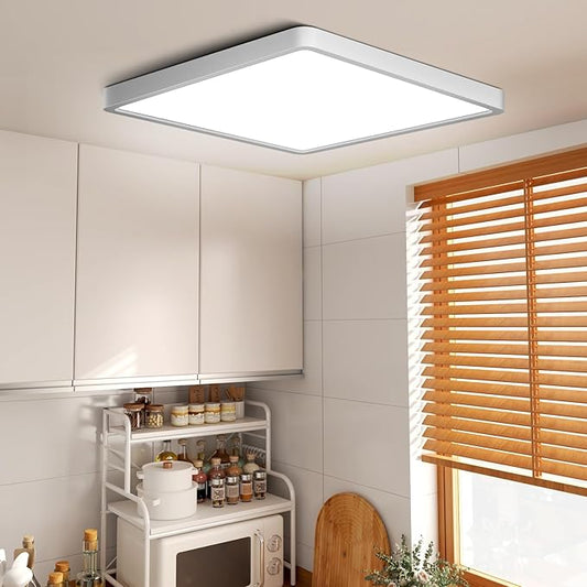 LightingWill 9Inch 18W Square LED Ceiling Light Fixtures, Flush Mount, Modern, White, 6000K Cold White, 1800LM, Kitchen, Bathroom, Bedroom