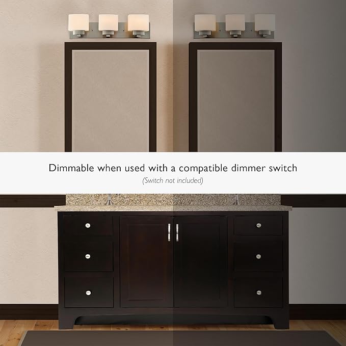 Design House Dove Creek Vanity Light, Dimmable, Frosted Glass, 3 Lights, Bathroom, Satin Nickel, 24 in x 6 in x 6.5 in, Item 578005
