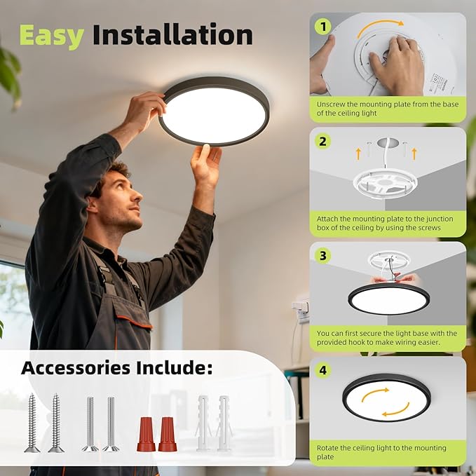 hepside 6PACK Flush Mount LED Ceiling Light Fixture 5CCT 9Inch 18W & 200W Equivalent Closet Light Fixture,Small Round Slim Surface Ceiling Lamp for Hallway,Bathroom,Bedroom,Kitchen,Interior