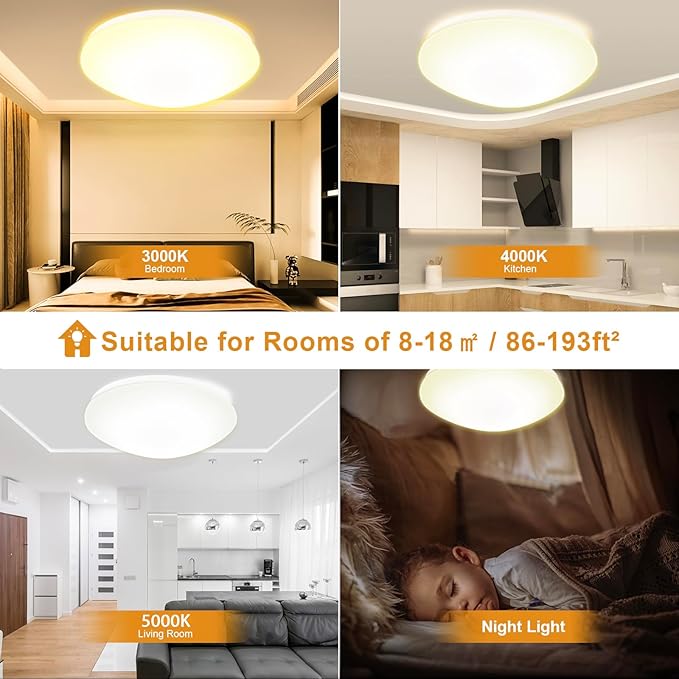 13 inch Flush Mount Ceiling Light, Dimmable LED Ceiling Fixture with 3 Color Temperatures (3000K/4000K/5000K), Ultra Thin Round Design for Kitchen, Bathroom, Bedroom, Hallway - ETL Certified