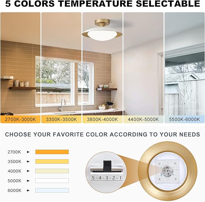 Dimmable Modern Semi Flush Mount Ceiling Light Fixture,Small White and Gold LED Glass Shade Kitchen Ceiling Lights,5CCT In One Light Fxiture for Hallway Entryway Bedroom Laundry Room Foyer(11.81in)