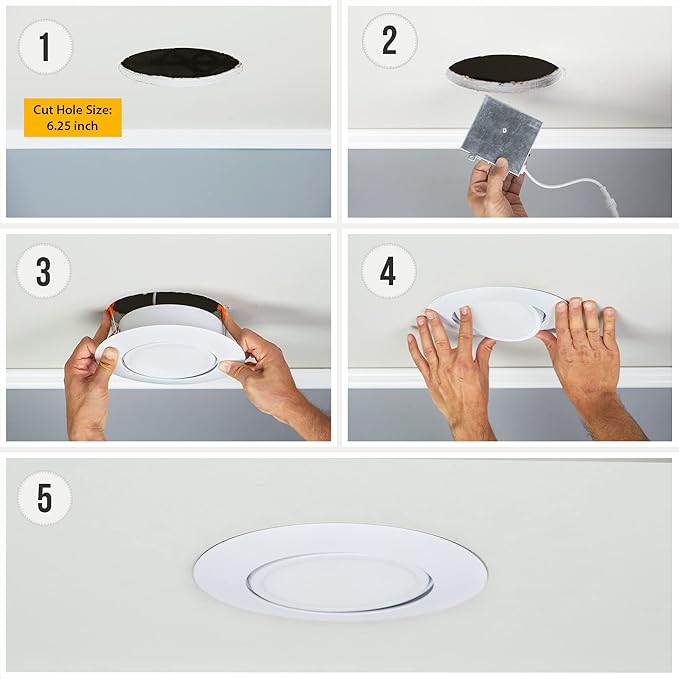 PROCURU [4-Pack] 6-Inch Gimbal (8-Inch Trim) Air-Tight LED 2700K-6000K 5CCT Adjustable, Rotate & Swivel Ultra-Thin Recessed Ceiling Downlight, Dimmable, IC Rated (VGB65W-4P)