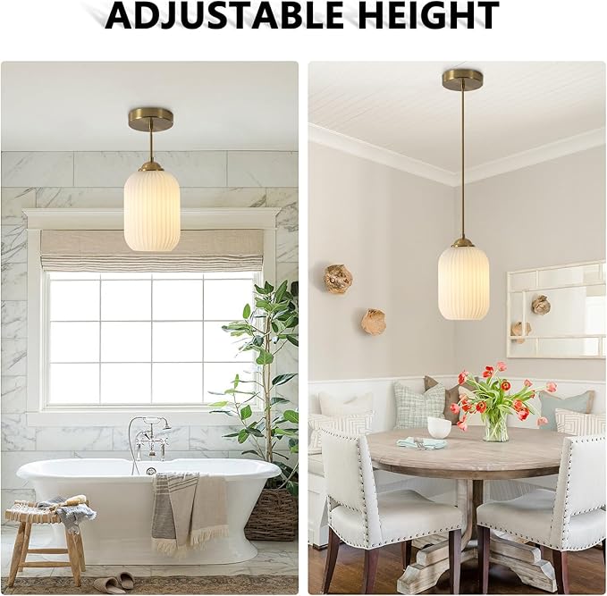 KCO Lighting Mid Century Modern White Oval Glass Gold Pendant Light Nordic 1-Light Brushed Brass Dining Pendant Lights Mini Globe Hanging Kitchen Island Lighting Fixtures