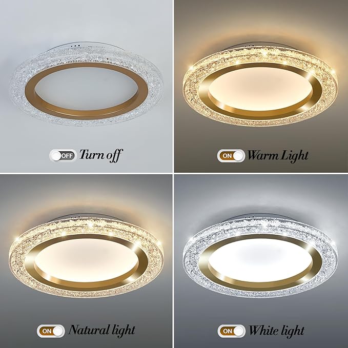 UOFUS 19.68inch Large Gold Flush Mount Ceiling Light 75W Modern Round LED Ceiling Light Fixture 3000K-6000K Super Bright Circle Ceiling Lamp for Living Room Dining Room Bedroom Kitchen Bathroom