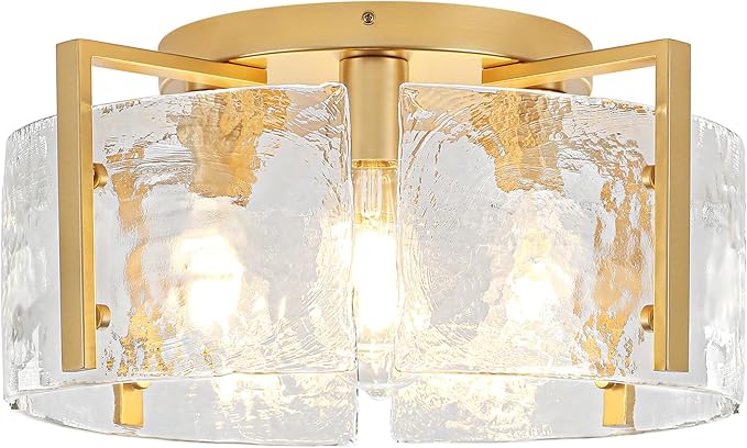 18.5'' Modern Gold Semi Flush Mount Ceiling Light, 4-Light Glass Drum Light Fixtures, Ceiling Lights for Hallway Foyer Entryway Bedroom Kitchen Island Dining Room Living Room Bathroom Lighting Fixture
