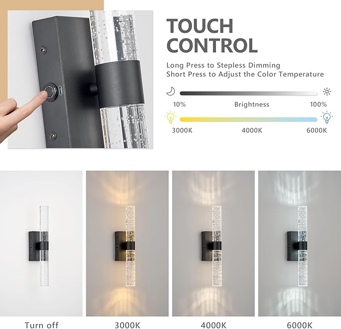 Black Battery Operated Wall Sconces Set of 2, 20000mAh Rechargeable Wall Light with Remote Control, 3000K-6000K Dimmable Wireless LED Sconces for Bedroom, Living Room, 15.6 Inch