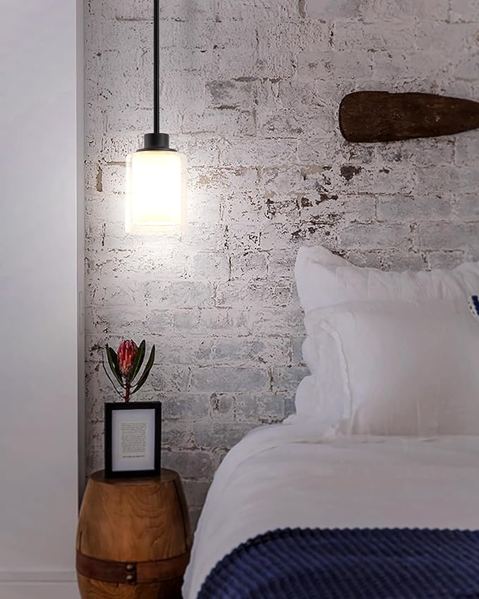 1-Light Mini Pendant Light Fixtures, 2-Pack Modern Hanging Ceiling Lighting, Adjustable Height, Black Pendant Lamp with Dual Glass for Kitchen Island Bedroom