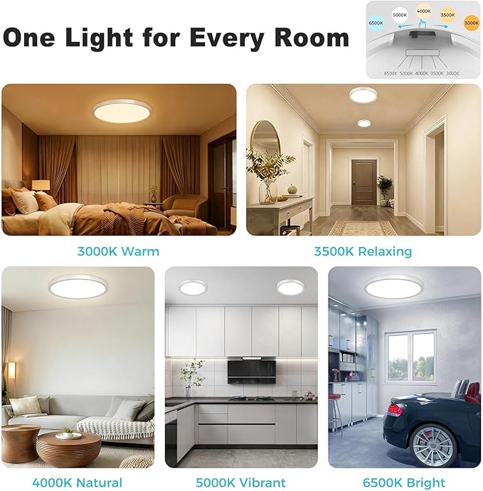 libtit 10Pack 7inch LED Flush Mount Ceiling Light, Dimmable & 5Color Temperatures (3000K-6500K), 15W Round Slim White Light Fixture for Closet Hallway Kitchen Bathroom Laundry
