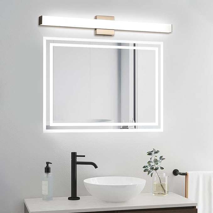 LED Bathroom Vanity Light Fixtures 31.5in Brushed Nickel,Dimmable24W 4000K Natural White Square Wall Fixture, Modern Lighting for Over Mirror, Damp Rated