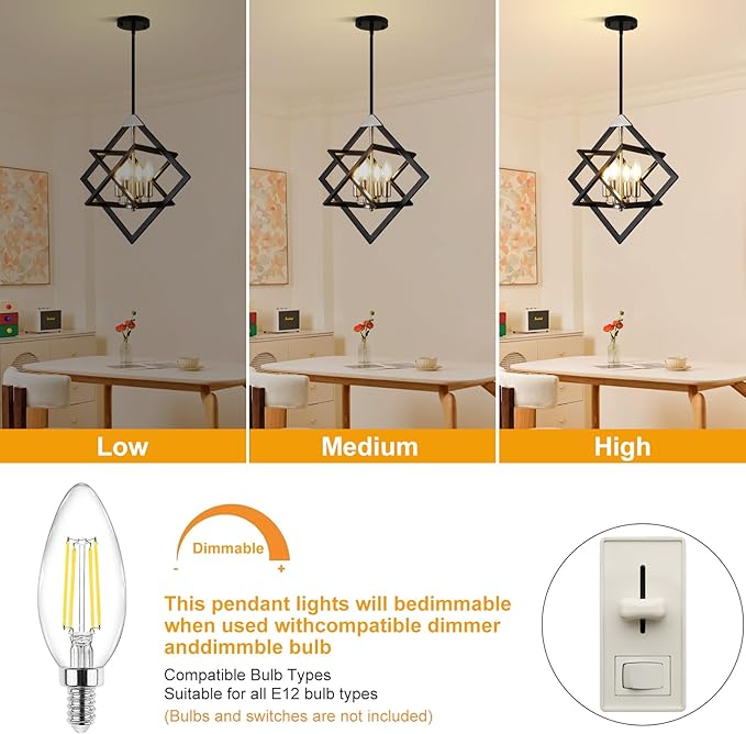 18" Modern Pendant Lights Kitchen Island, 4-Light Black + Brushed Nickel Pendant Light Fixtures, Farmhouse Chandelier Kitchen Island Lighting, Hanging Pendant Lights for Kitchen Island Entryway