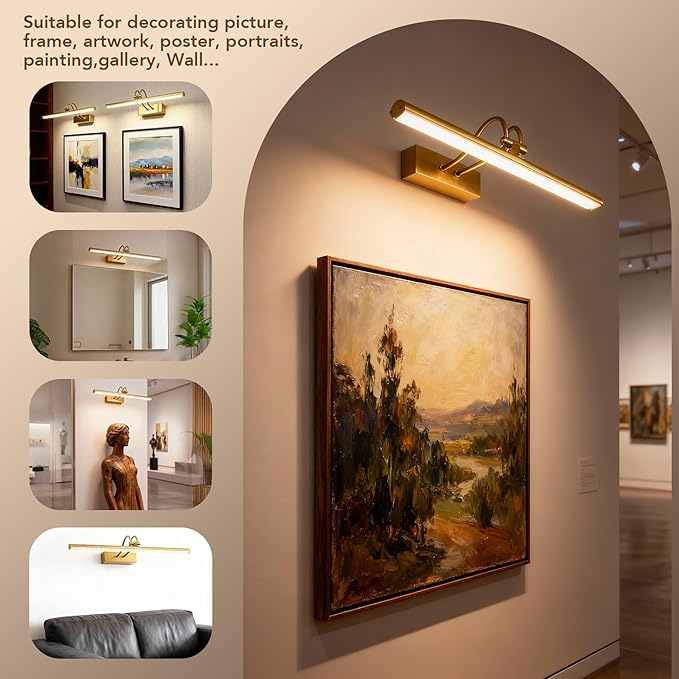 RAIFOOLLY Picture Light, 16inch Cordless Picture Lights for Wall with Timer and Dimmable, Battery Operated Wall Lights for Display Gallery Painting Art Frame Portrait, Metal, Dual Color Temperature
