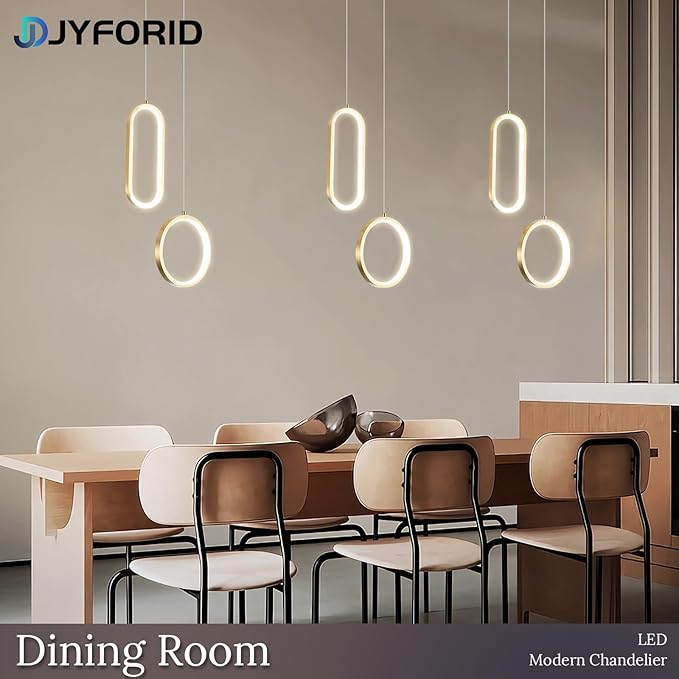 Gold Modern Mini LED Pendant Light with Remote Control, 2 Ring 24W 3-Color Temp Stepless Dimmable Ceiling Hanging Light for Bedroom Kitchen Island Dining Room Foyer Entryway