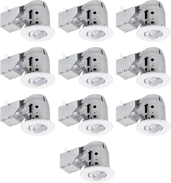 Globe Electric 3" LED IC Rated Swivel Round Trim Recessed Lighting Kit 10-Pack, White Finish, Easy Install Push-N-Click Clips, Bulbs Included, 3.25" Hole Size,90953, 520 Lumen