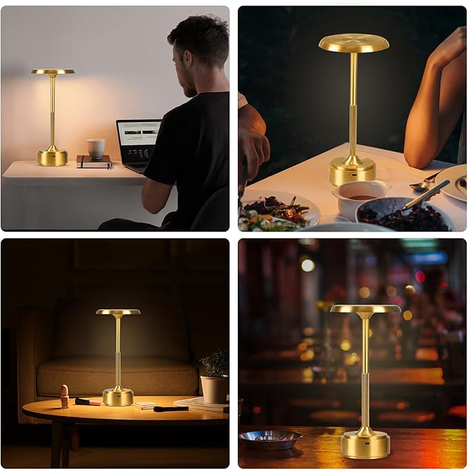 HAPYGI 5200mAh Rechargeable Cordless LED Table Lamps Touch Sensor Light, 3-Levels Portable Dimming Wireless Battery Operated Lamp,Night Light/Restaurant Table/Outdoor/Coffee/Bar (Gold)