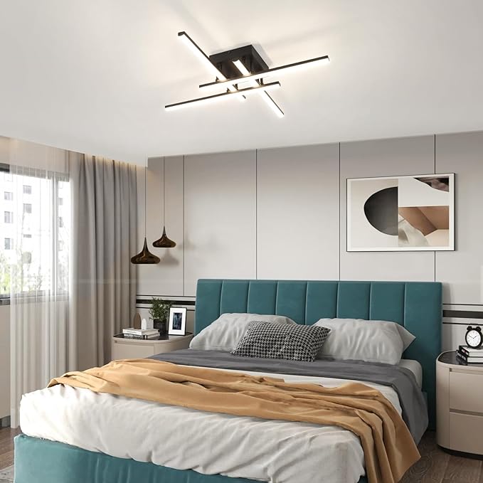 CANEOE Modern Ceiling Light Fixture Sputnik Dimmable Ceiling Light with Remote Control Black Flush Mount Chandelier Ceiling Lamp for Bedroom Living Room Kitchen
