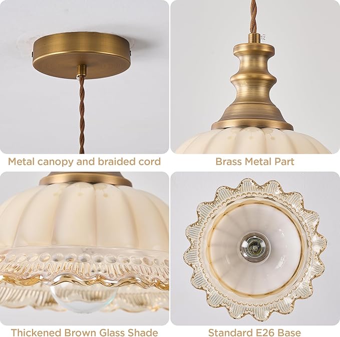 HDDFL Glass Pendant Lights Modern Pendant Lighting Fixtures Hanging Lamp for Kitchen Island Bedroom Dining Room Coffee Shop Hallway Brown and Brass