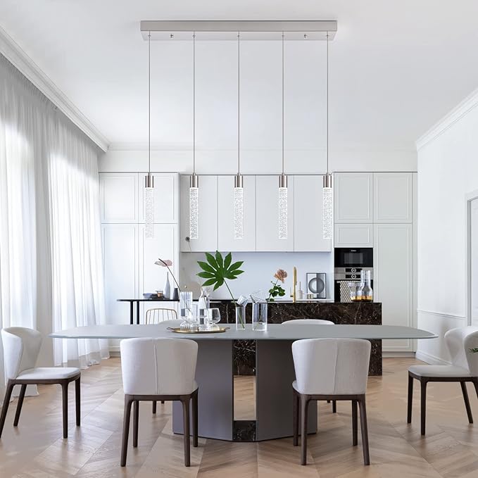 Modern Pendant Lights Kitchen Island,Brushed Nickel Crystal Chandelier Lights, Switch 3000-4000-6000K Dimmable Kitchen Pendant Lighting for Kitchen Island, Dining Room, Bar Counter