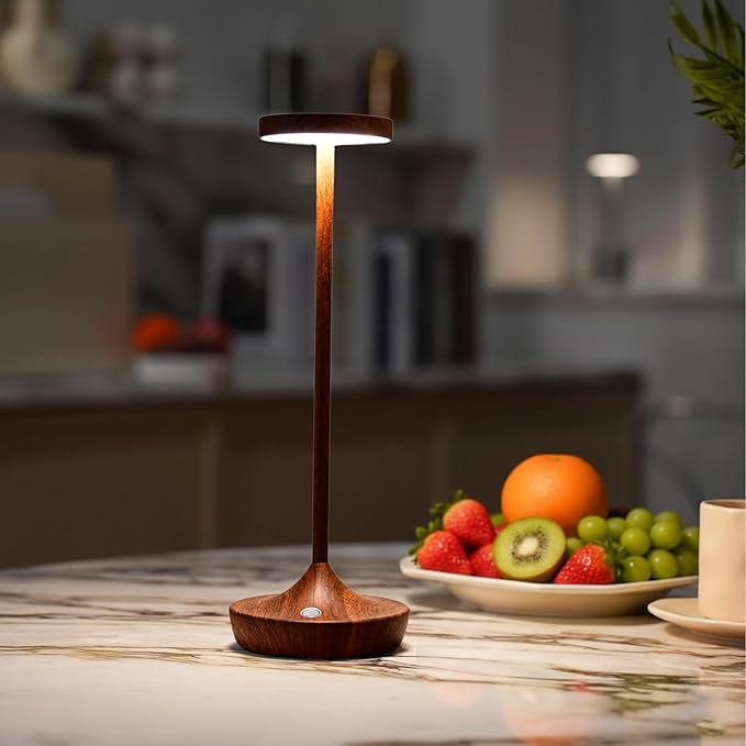 Rechargeable Cordless Table Lamp, 6000mAh Battery Powered LED Desk Lamp, Portable Metal Touch Lamp with 3-Level Dimming, Waterproof Outdoor Light for Patio, Restaurant, Dining (2 Woodgrain)