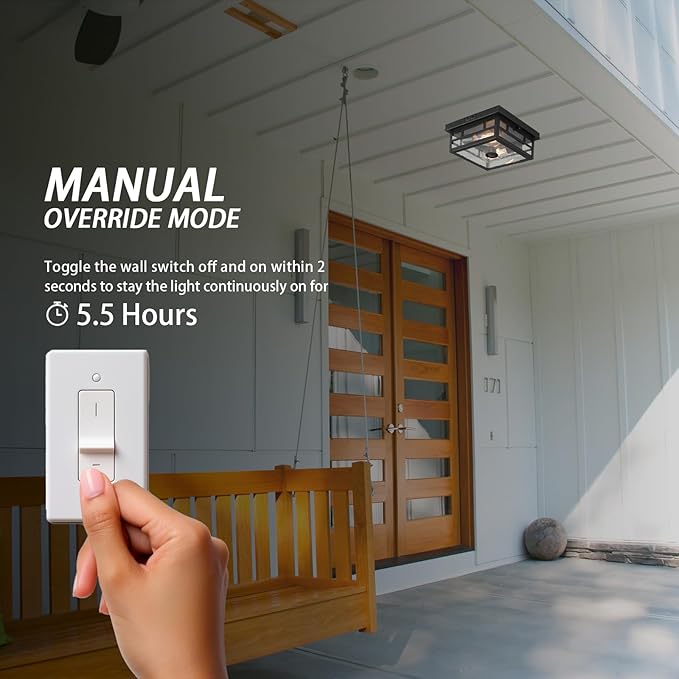 Outdoor Flush Mount Motion Sensor Ceiling Light - Timeless Industrial Design with Seeded Clear Glass for Your Porch, Driveway, Covered Patio, Farmhouse, and Entryway