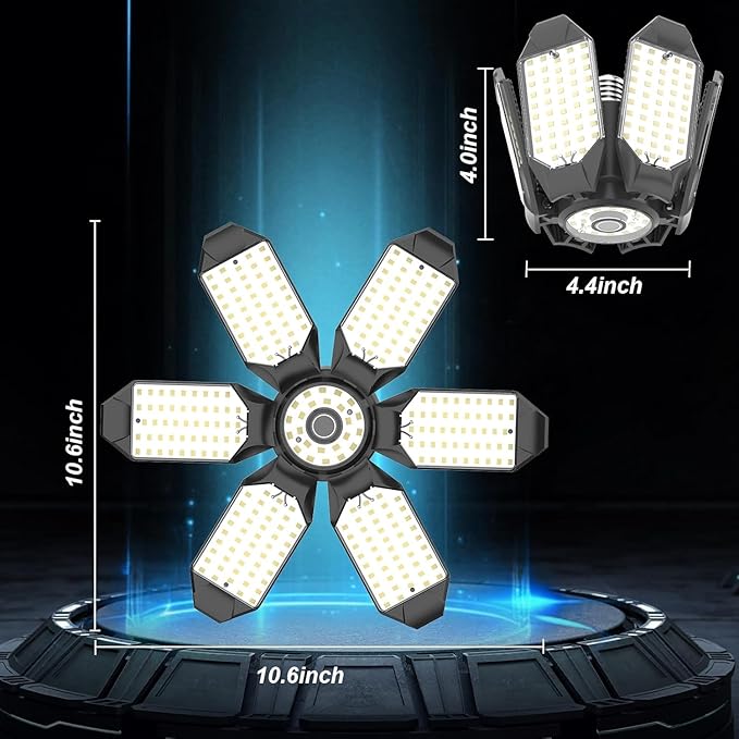 Led Garage Lights 2 Pack 200W Super Bright Ceiling Led Shop Lights, E26/E27 Base, 6500K, 22000LM Deformable Garage Light Ideal for Basement, Attic and Workshop, Commercial Bay Lighting