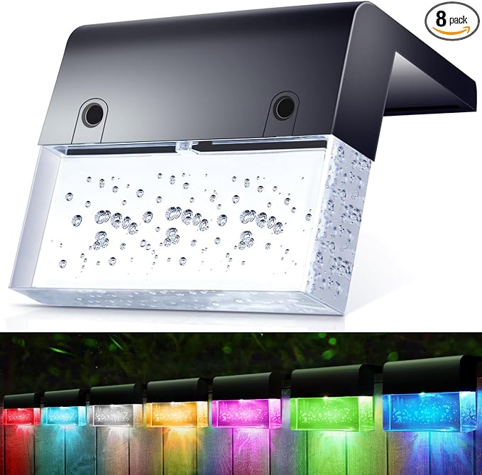 SUNFACE Solar Deck Lights, 8 Pack Solar Fence Lights Outdoor Step Lights Waterproof, Solar Stair Lights with 2 Modes LED, Super Bright Decoration for Patio, Railing, Pool, Yard (Warm White/7Color)