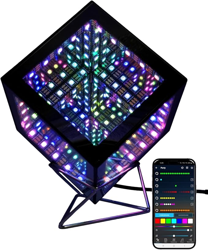 Infinity Mirror Hyper Cube Table Lamp, Desk Art Night Light, Color-Changing Music-Sync APP-Controlled Ambient Light for Gaming, Party, Home, Gift (Small 4Inchs)