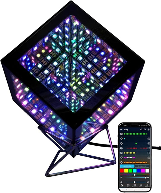 Infinity Mirror Hyper Cube Table Lamp, Desk Art Night Light, Color-Changing Music-Sync APP-Controlled Ambient Light for Gaming, Party, Home, Gift (Small 4Inchs)