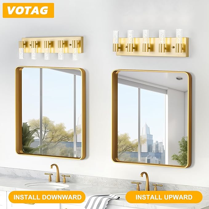 Bathroom Vanity Light Fixtures Over Mirror, Brushed Golden Finish Coating, 5 Light Wall Sconces for Bathroom