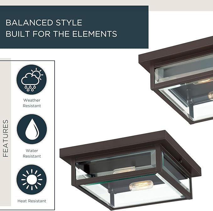 Quoizel Westover 12" Outdoor Flush Mount Ceiling Light, 2-Light Western Bronze with Clear Beveled Glass, E12 Base, ETL Damp Rated