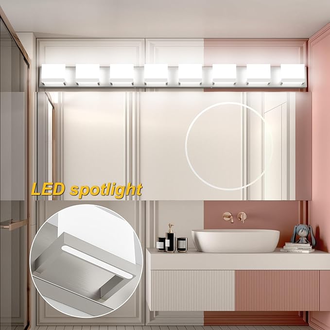 Tipace 8 Lights LED Modern Vanity Light Brushed Nickel Bathroom Lighting Fixture Up and Down Bathroom Wall Light Over Mirror(White Light 6000K)