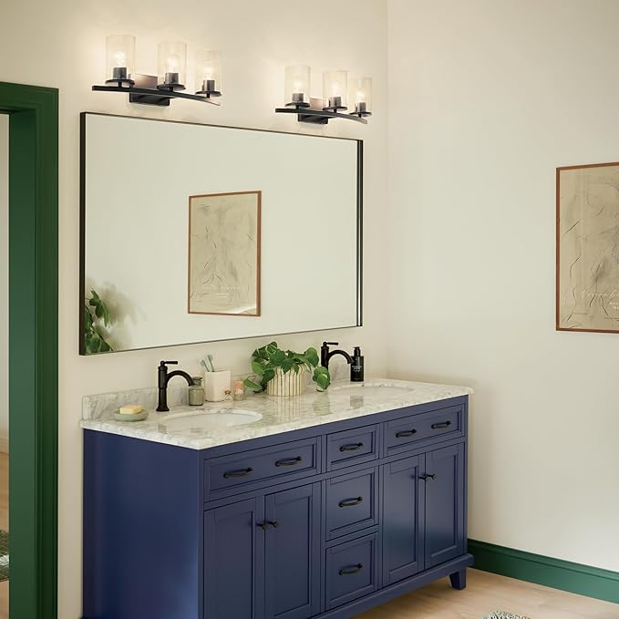 Kichler Crosby 23" 3-Light Vanity Light with Clear Glass in Black, for Bathroom, Powder Room, (23" x 8.75"), 45497BKCLR