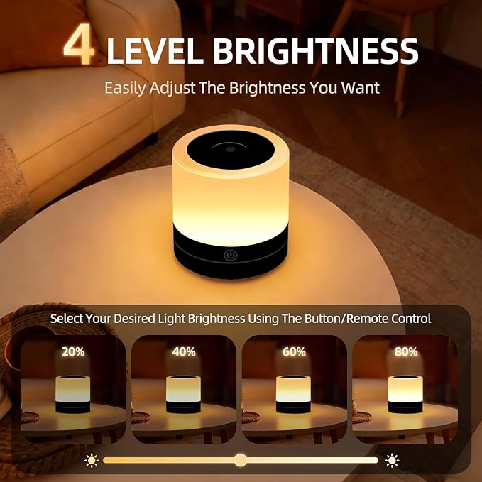 Portable Night Light for Kids, USB Rechargeable Small Desk Lamp,13 RGB Colors & 4 Brightness & 1 Remote, Touch Bedside Table Lamp for Nursery Bedroom Living Room Home (Black)