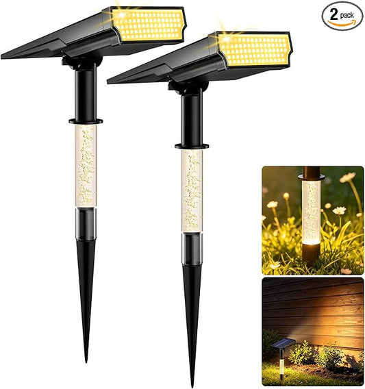 Solar Spot Lights Outdoor Waterproof IP65, 76 LED Solar Landscape Lights with Dual Lighting Design, Auto On/Off Solar Powered Outdoor Lights for Yard, Garden, Pathway, Warm White- 2 Pack