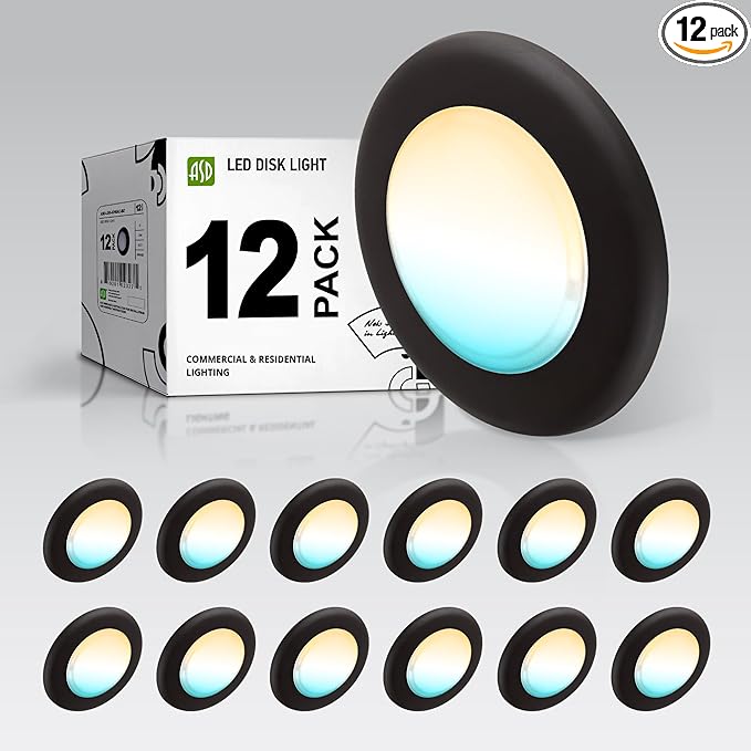 ASD 12 Pack LED Disk Lights 4 Inch, 10W 5CCT 2700K-5000K 685LM CRI90+, Dimmable Flush Mount Ceiling Light Fixture, Low Profile Surface Mount Disc, Junction Box or Recessed Can Install, UL