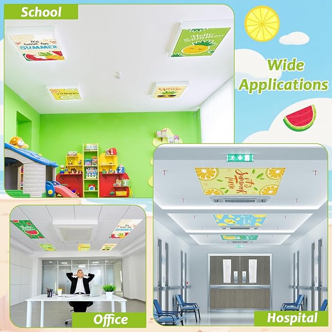 8 Pcs Fluorescent Light Covers with 80 Magnets Decorative for Classroom Ceiling Lights 4 x 2 Feet Magnetic Light Cover Filter Easy Install for Office Hospital Drop Home Ceiling Supplies (Summer Fruit)
