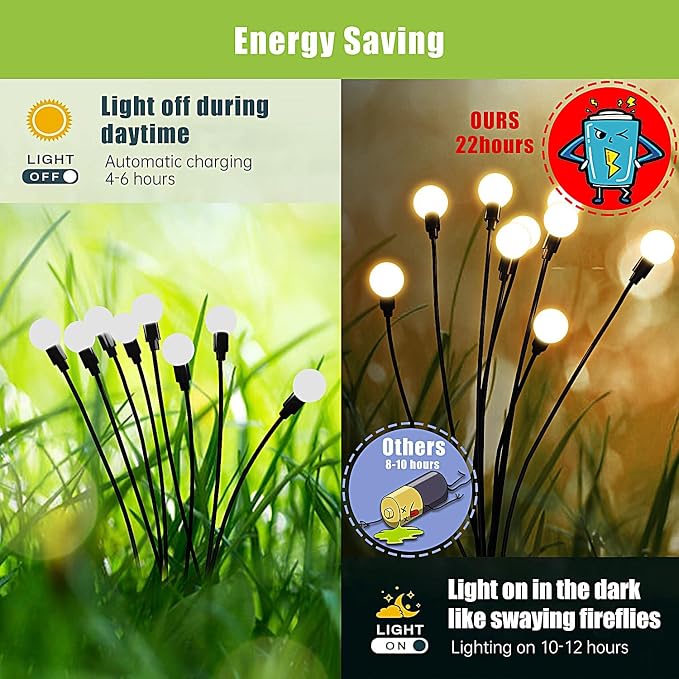Flumy Solar Garden Lights Outdoor - 4 Pack 32 LED Firefly Lights Waterproof, Garden Decorations for Yard Patio Pathway Lawn Outside, Unique Gifts for Grandma Women, Solar Decor Warm White