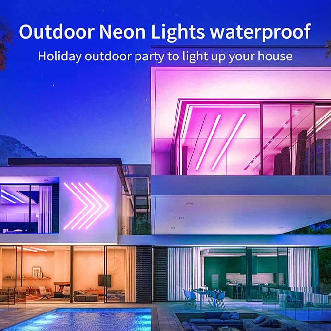 80FT Neon Rope Lights,Flexible Led Light Control with App/Remote,Multiple Modes,IP65 Outdoor Waterproof,Music Sync Strip for Bedroom